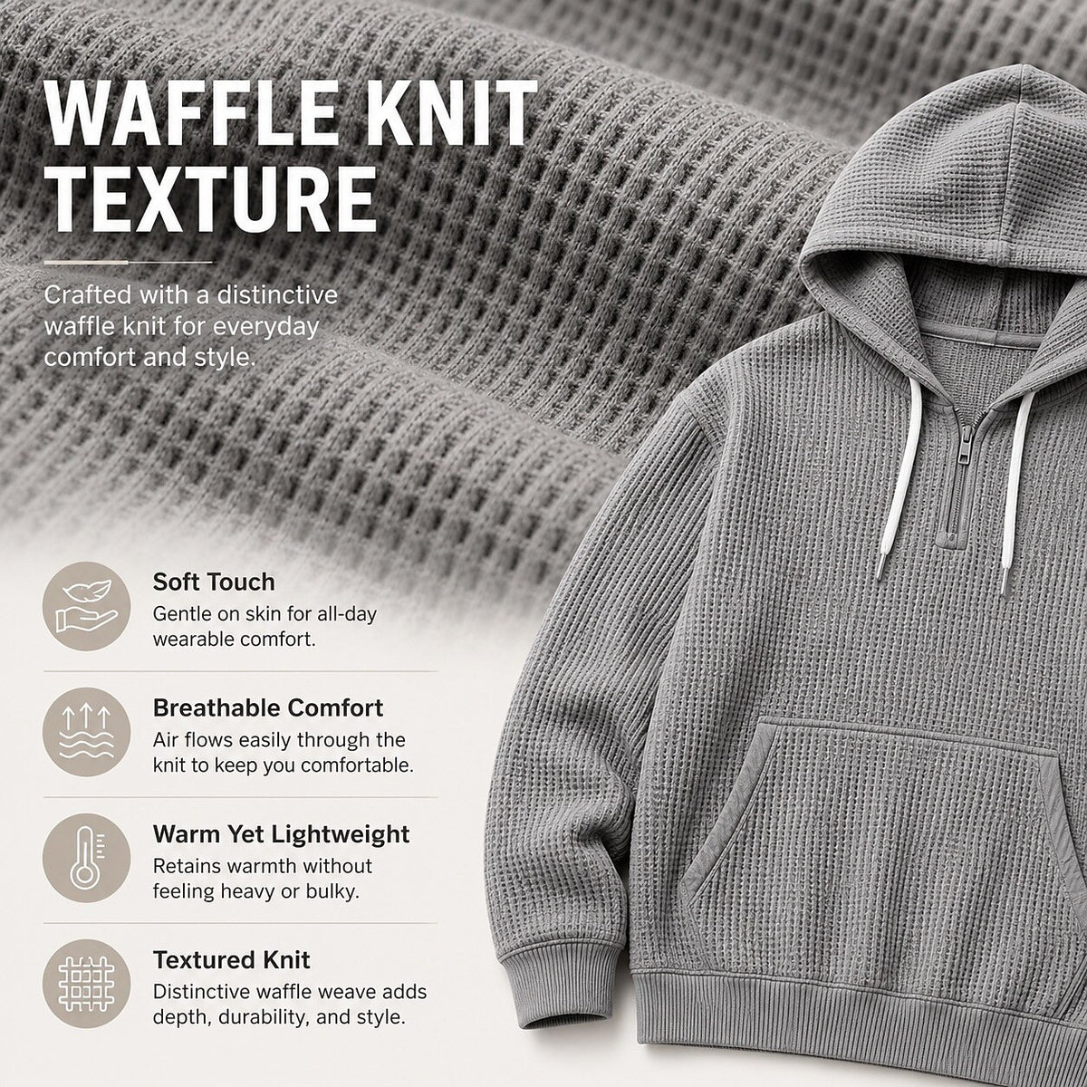 Classic Waffle Knit Quarter Zip Hoodie