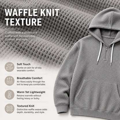 Classic Waffle Knit Quarter Zip Hoodie