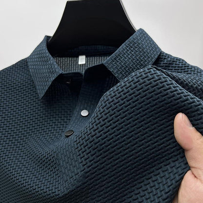 Basic Waffle Polo Shirt-Casual Short Sleeve Men's Top
