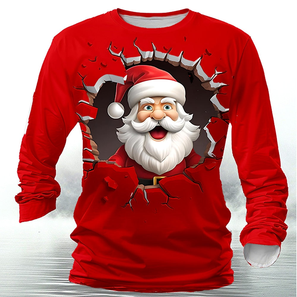 Men's Santa Christmas Holiday Long Sleeve Tee