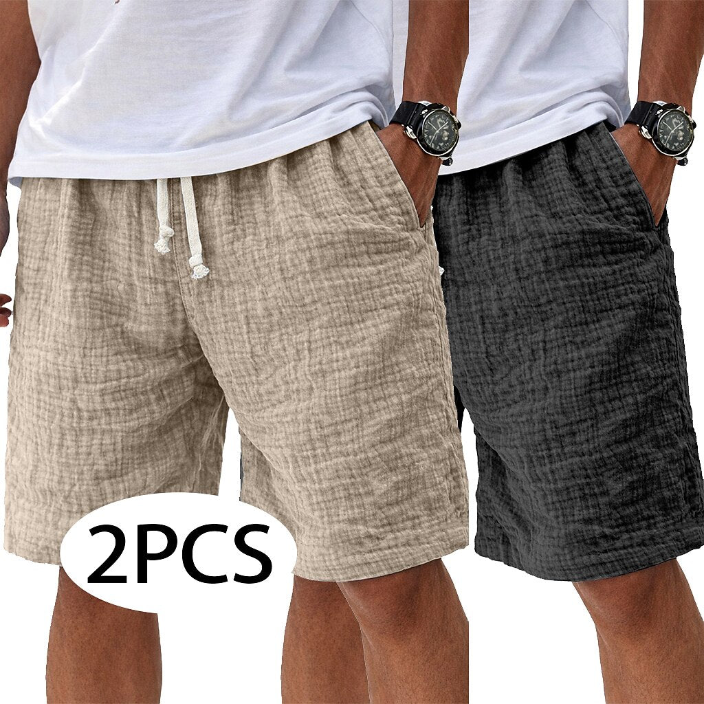 2Pcs Lightweight Linen Shorts