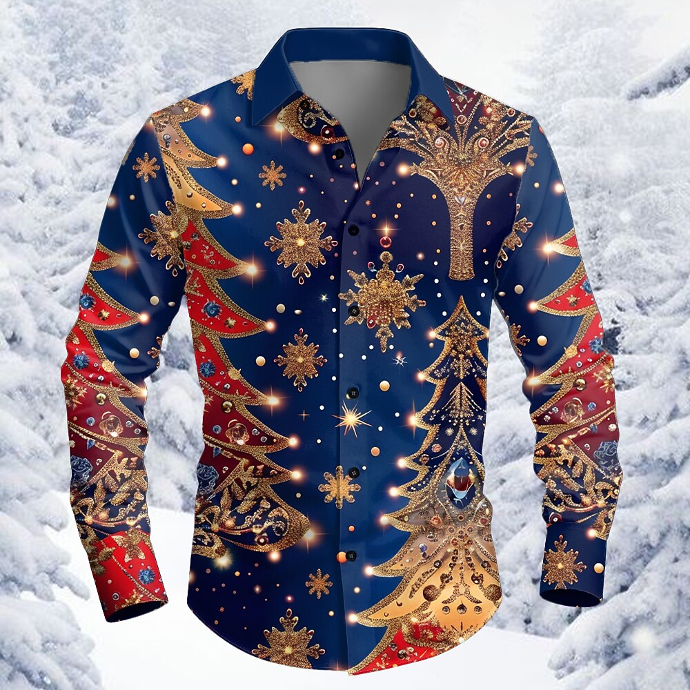 Christmas Tree Snowflake Diamond Button Shirt