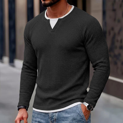 Colorblock V-neck Waffle Henley