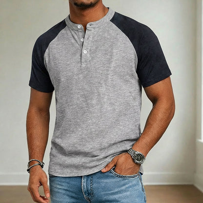 100% Cotton Acid Wash Henley T-Shirt