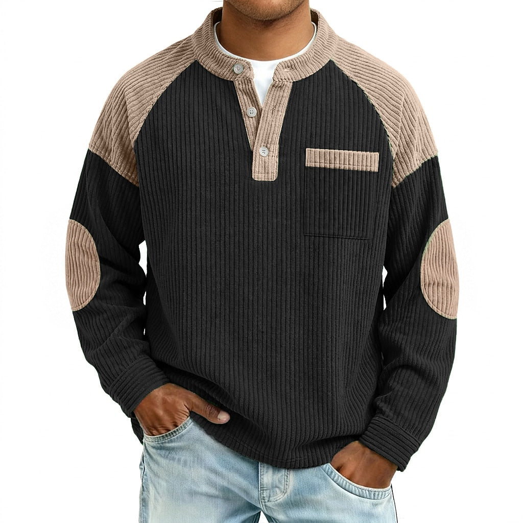 Colorblock Textured Corduroy Henley Shirts