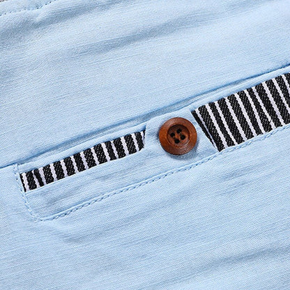 Linen Shorts with Pockets-Elastic Waistband with Drawstring