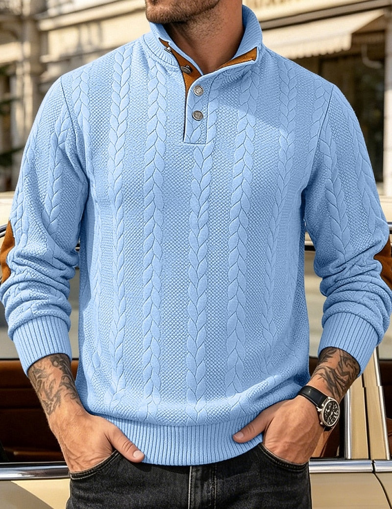 Jacquard Button Up Textured Sweatshirt