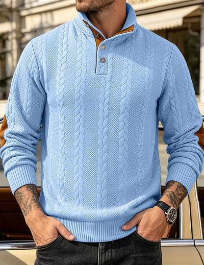 Jacquard Button Up Textured Sweatshirt