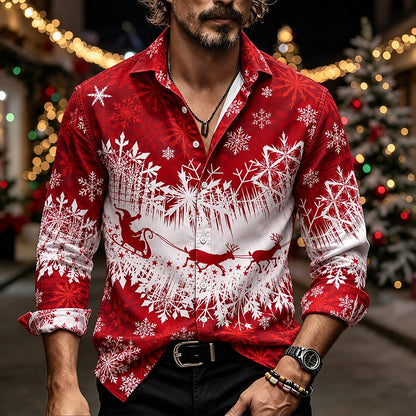 Christmas Elk Snowflake Button Shirt