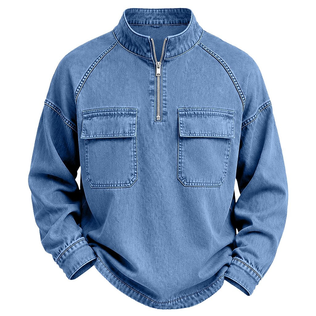Broken-in Quarter Zip Cotton Henley Shirt