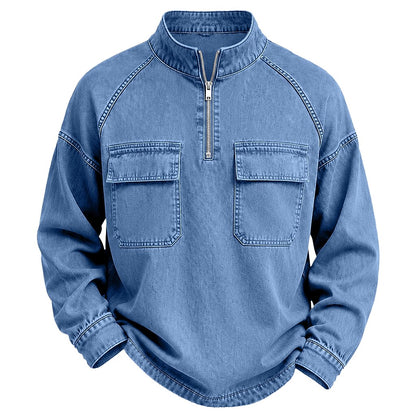 Broken-in Quarter Zip Cotton Henley Shirt