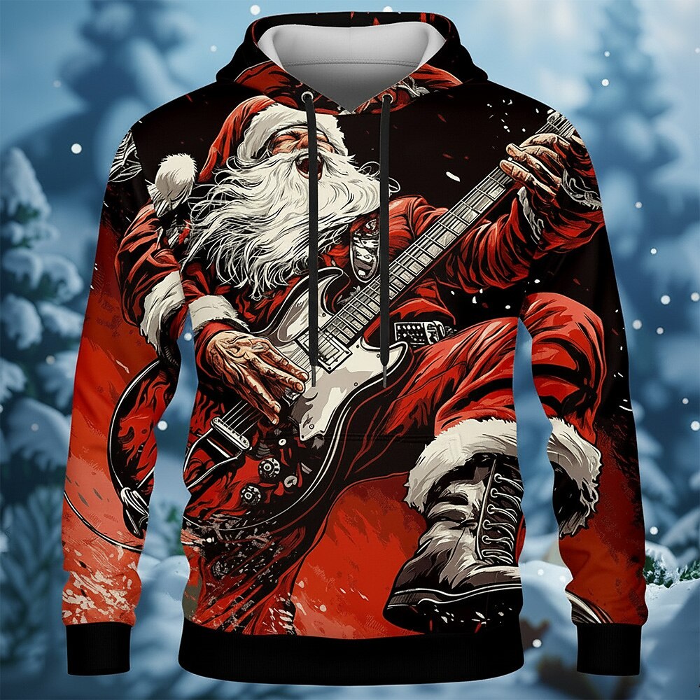 Santa Guitar Christmas Holiday Graphic Hoodie
