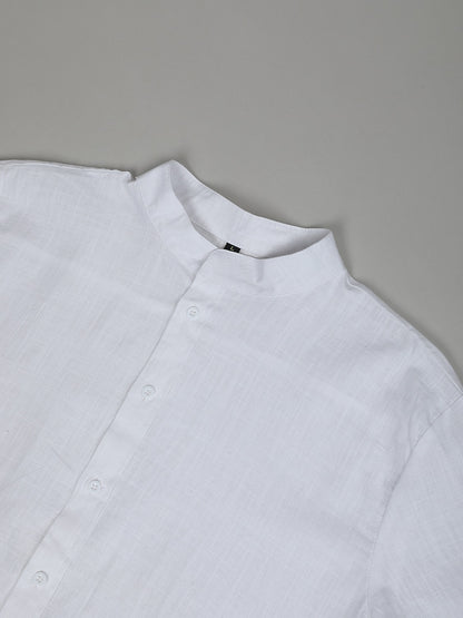 Soft Linen Shirt for Men - Band Collar Short Sleeve