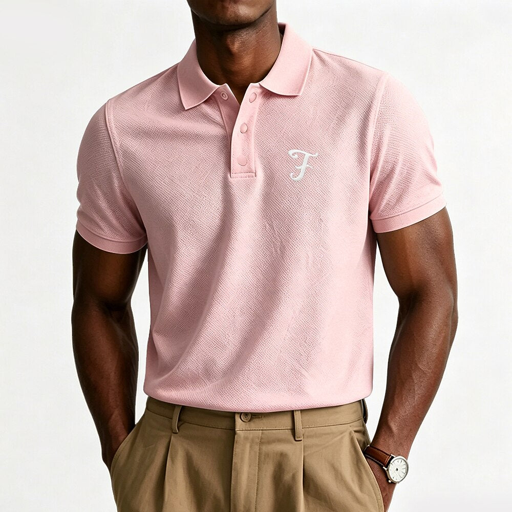 Textured 100% Cotton Embroidered Pique Polo Shirt