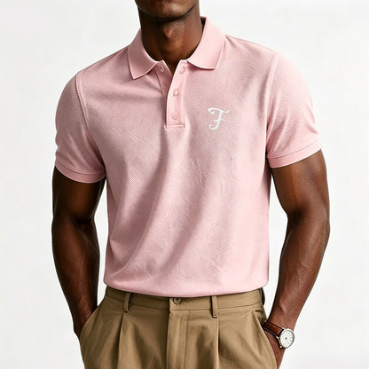 Textured 100% Cotton Embroidered Pique Polo Shirt