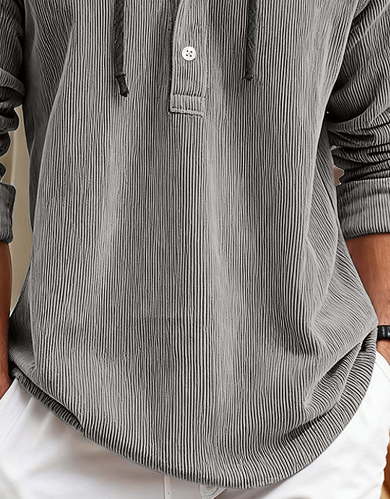 Men's Hooded Corduroy Shirt-Textured Streetwear Casual Top