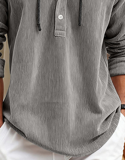 Men's Hooded Corduroy Shirt-Textured Streetwear Casual Top