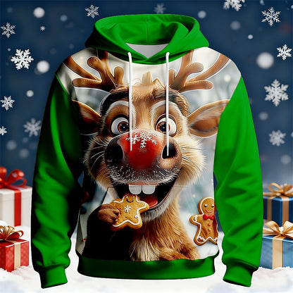 Christmas Rudolph Moose Holiday Pullover Hoodie