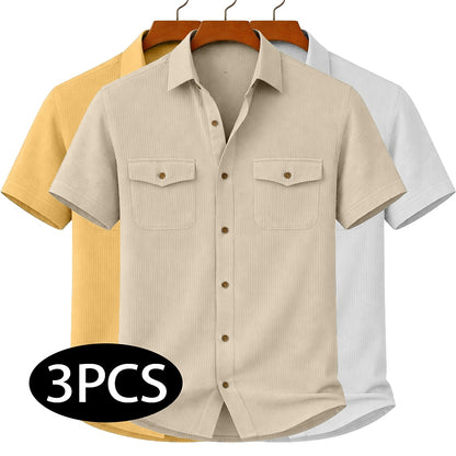 3Pcs Men's Textured Work Shirts