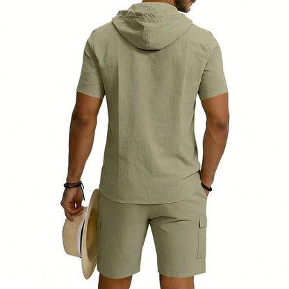 Men's 2-Piece Linen Set-Shirt and Shorts