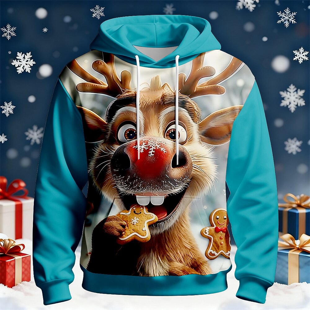 Christmas Rudolph Moose Holiday Pullover Hoodie