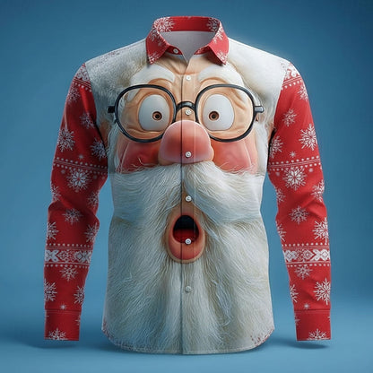 Christmas Santa Cartoon Face Button Shirt