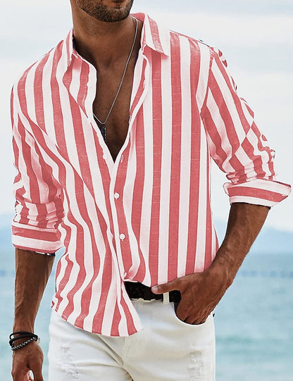 Men's Striped Cotton Linen Shirt - Soft & Breathable