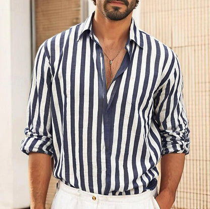 Men's Striped Cotton Linen Shirt - Soft & Breathable