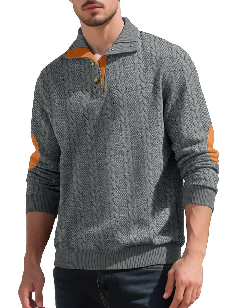 Jacquard Button Up Textured Sweatshirt