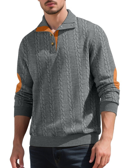 Jacquard Button Up Textured Sweatshirt