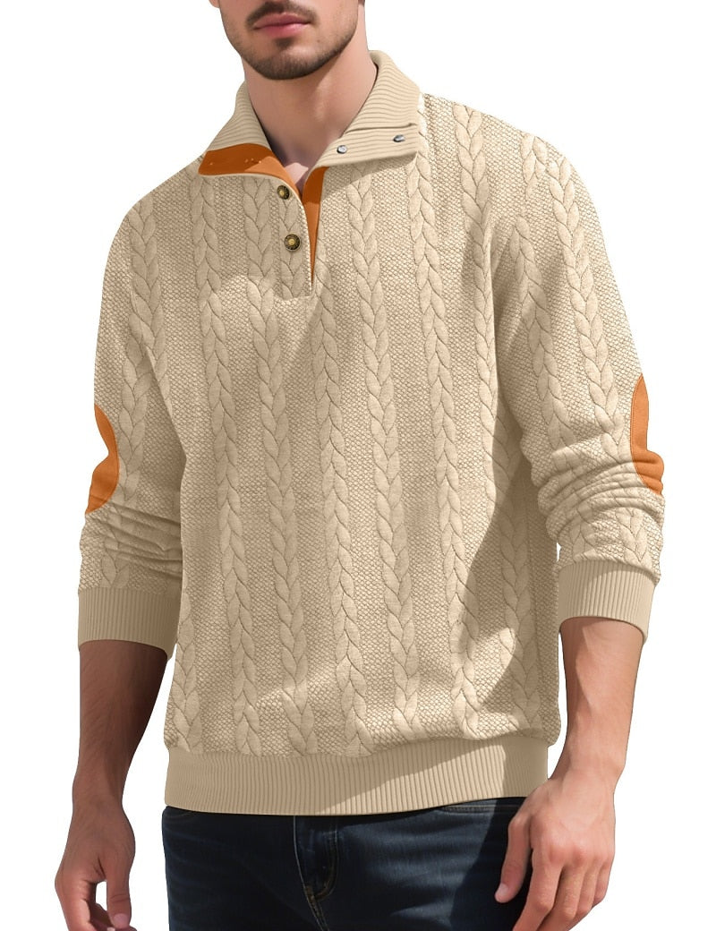 Jacquard Button Up Textured Sweatshirt