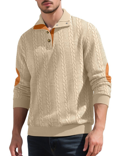 Jacquard Button Up Textured Sweatshirt