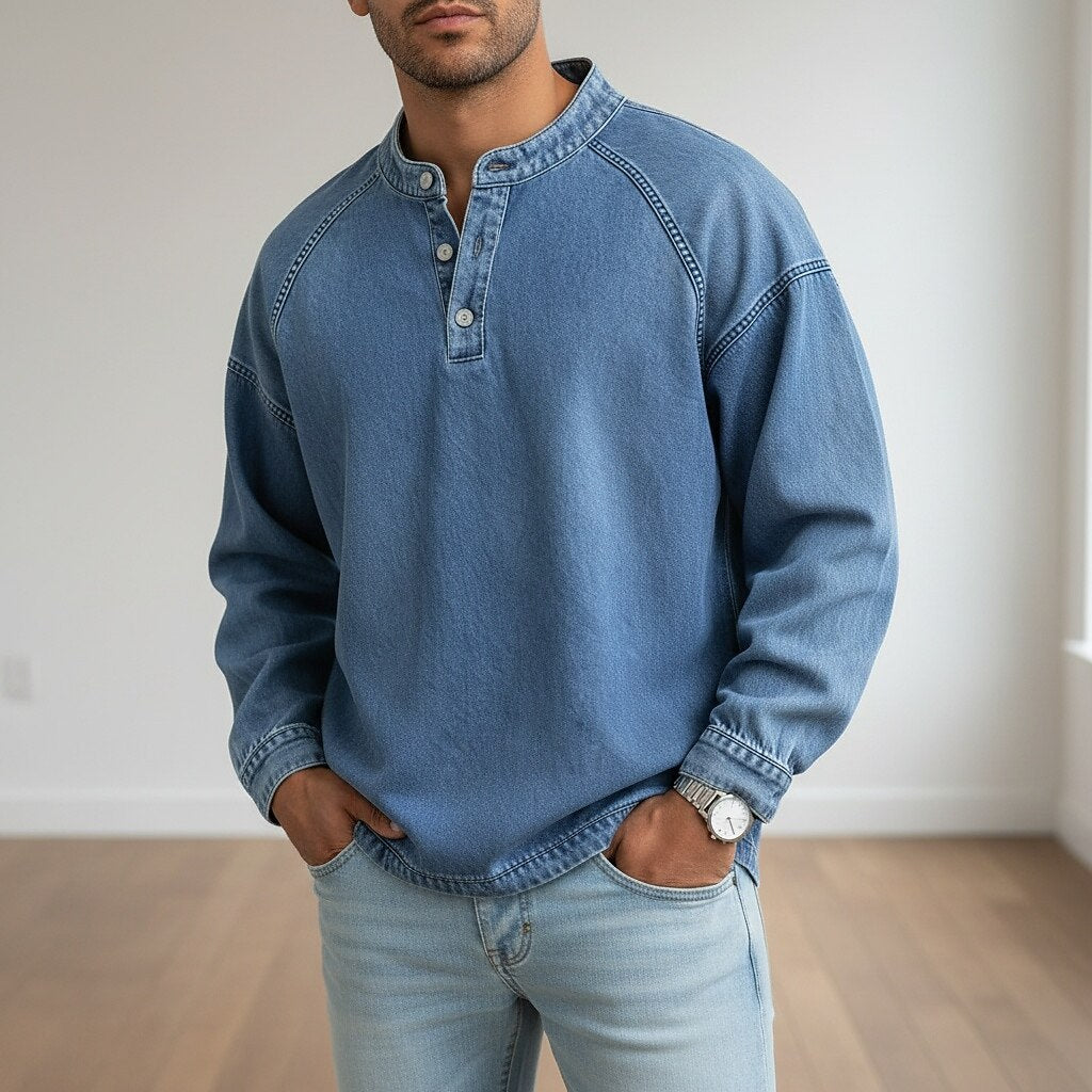 Broken-in Comfort Washed Cotton Henley Shirt