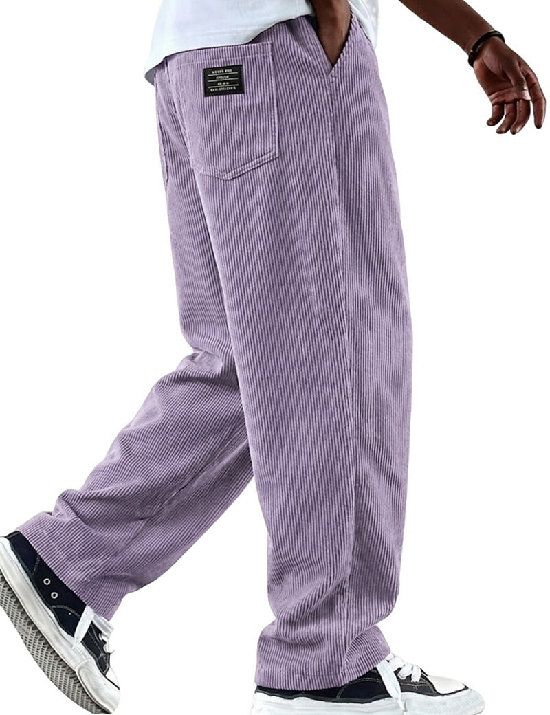 Textured Comfort Corduroy Pants With Elastic Waist