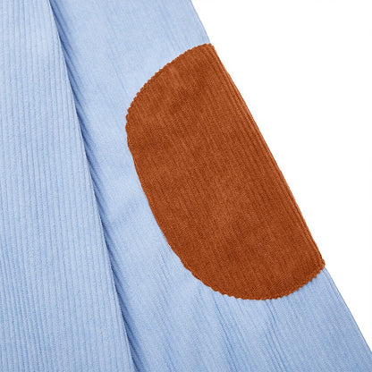 Patchwork Corduroy Zipped Henley Shirt