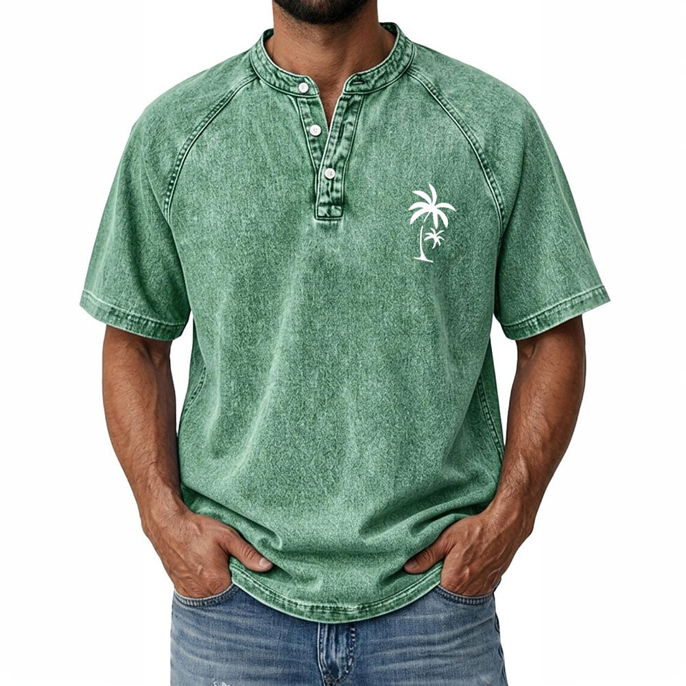 100% Cotton Vintage Washed Henley T-Shirt