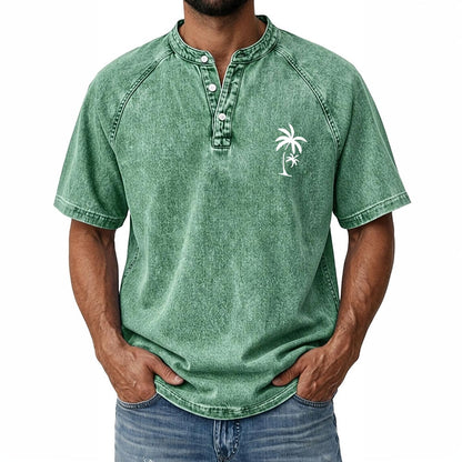 100% Cotton Vintage Washed Henley T-Shirt