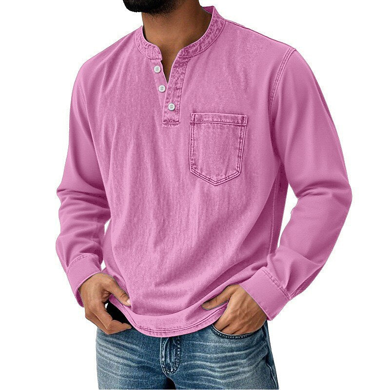 Vintage Washed Cotton Henley T-Shirt