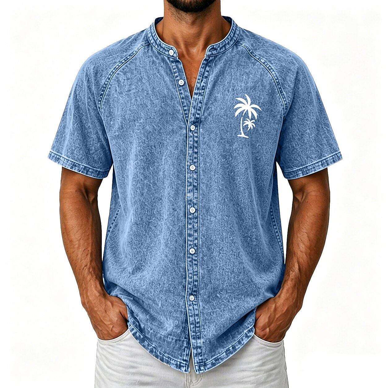 Broken-In Cotton Palm Tree Button Up Shirt