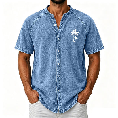 Broken-In Cotton Palm Tree Button Up Shirt