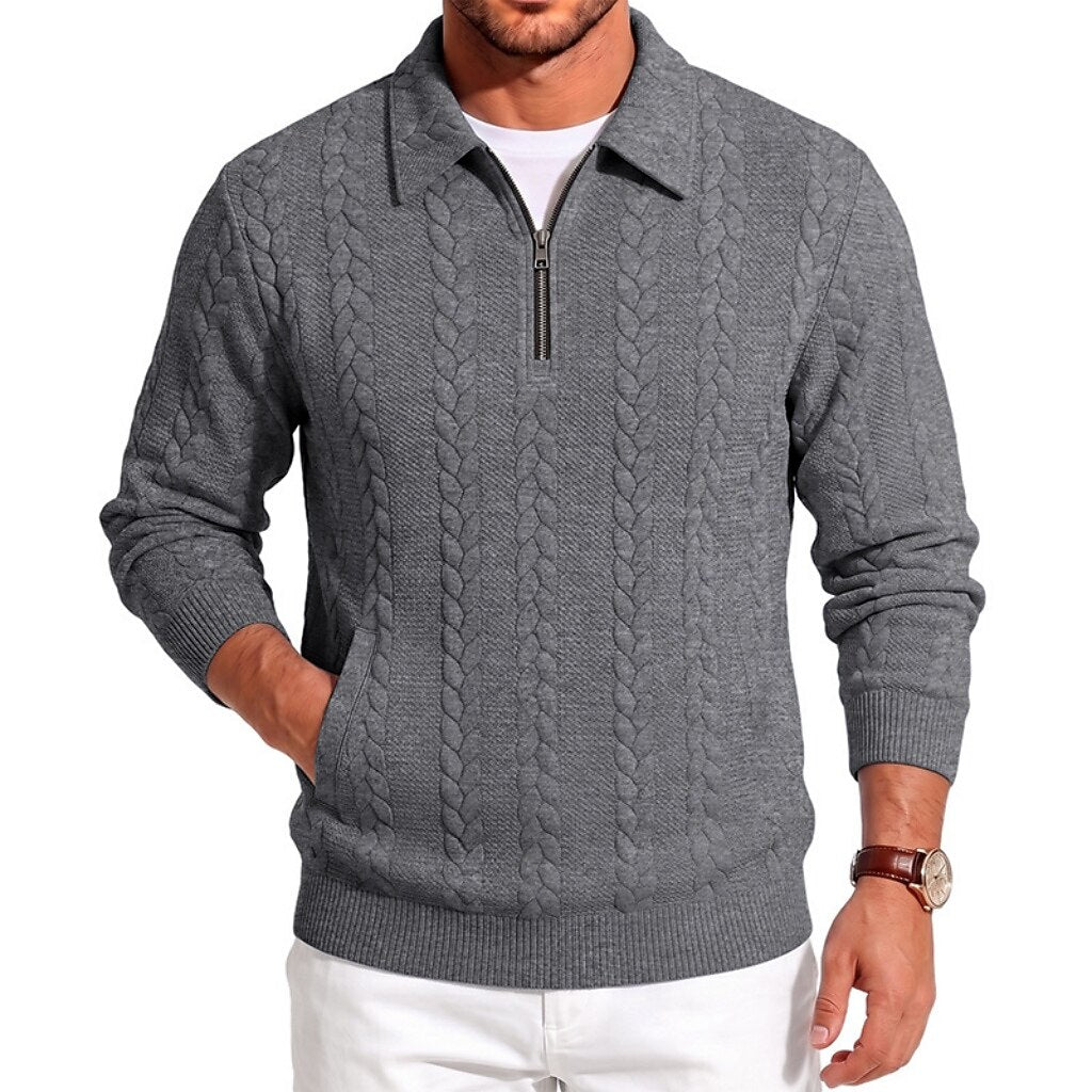 Soft Textured Jacquard Quarter Zip Polo
