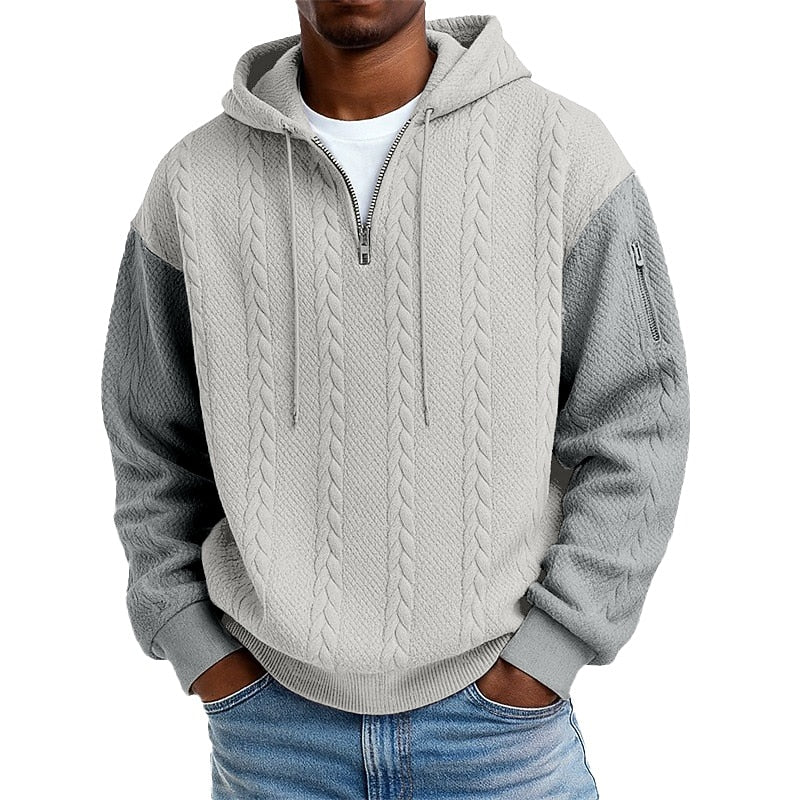 Colorblock Jacquard Textured Quarter Zip Hoodie