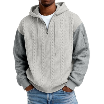 Colorblock Jacquard Textured Quarter Zip Hoodie