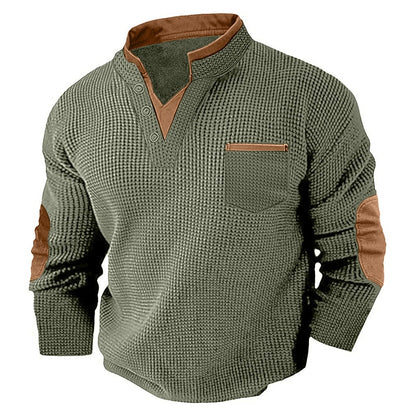 Colorblock V-neck Waffle Henley Shirts