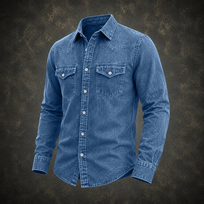 Vintage Washed Cotton Denim Work Shirt