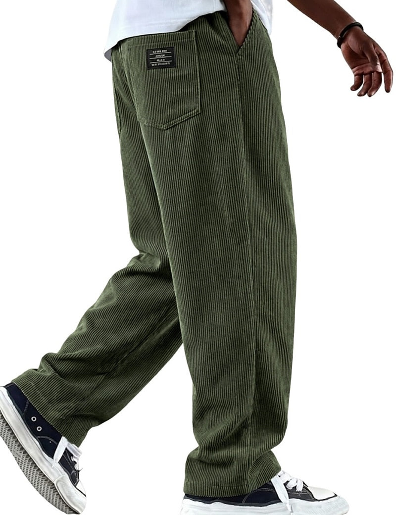 Textured Comfort Corduroy Pants With Elastic Waist