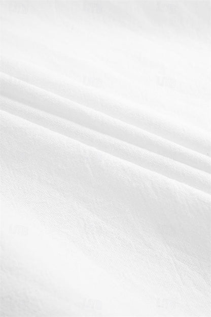 Men's Cotton Linen Shirt- Button-Up Band Collar