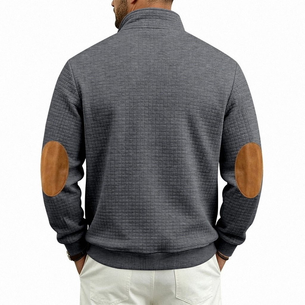Textured Waffle Quarter Zip Pocket Sweatshirt