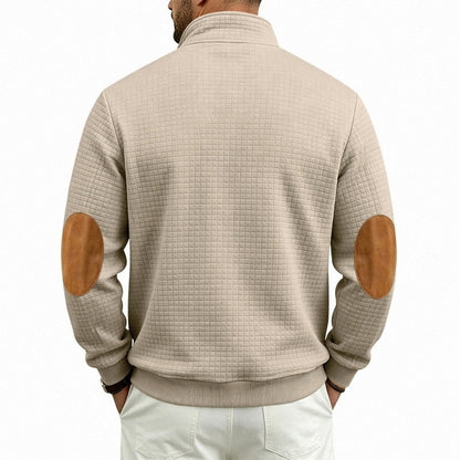 Textured Waffle Quarter Zip Pocket Sweatshirt