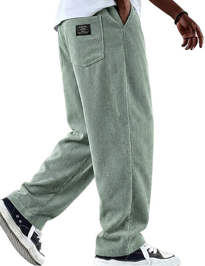 Textured Comfort Corduroy Pants With Elastic Waist